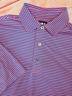 Footjoy Mens Pink-Blue Striped Polo Medium